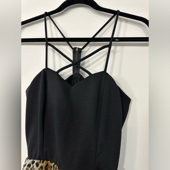 January 7 cocktail dress strappy top with high low cheetah print flowy bottom - Picture 3 of 11